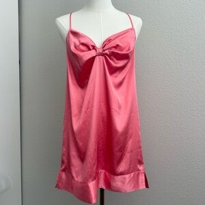 Victorias Secret M Coquette Bow Silky Pink Slip Dress Nightgown